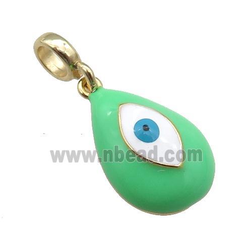 copper Evil Eye pendant with green enamel, large hole, gold plated