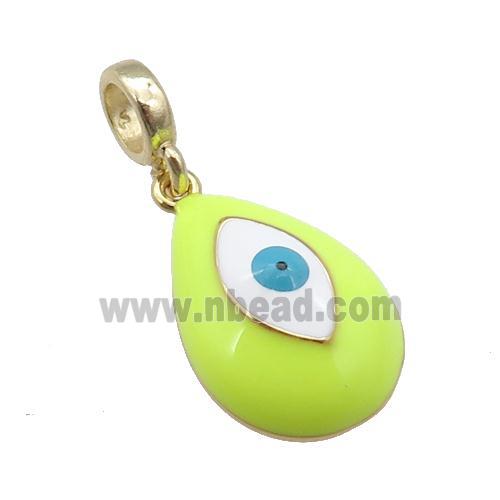 copper Evil Eye pendant with yellow enamel, large hole, gold plated