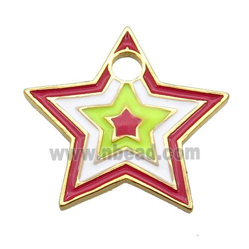 copper Star pendant with multicolor enamel, gold plated