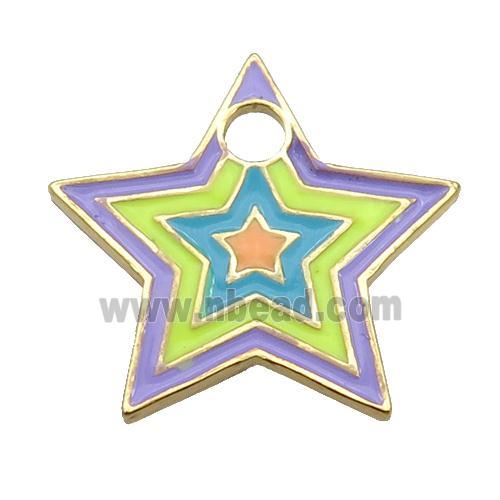 copper Star pendant with multicolor enamel, gold plated