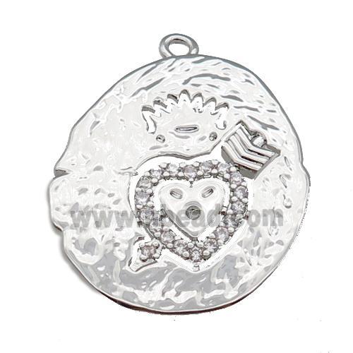 copper cupid heart pendant paved zircon, platinum plated