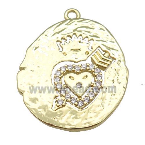 copper cupid heart pendant paved zircon, gold plated