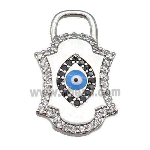 copper Eye pendant paved zircon with blue enamel, platinum plated