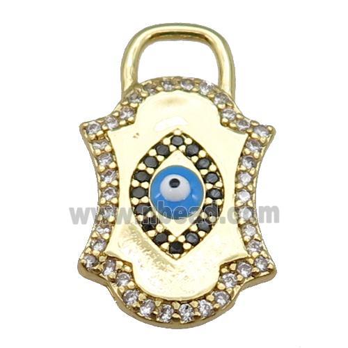 copper Eye pendant paved zircon with blue enamel, gold plated