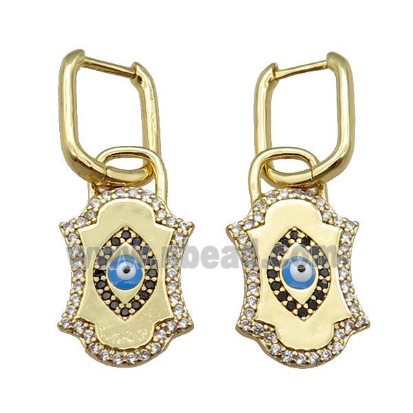 copper Latchback Earring with enamel paved zircon, gold plated