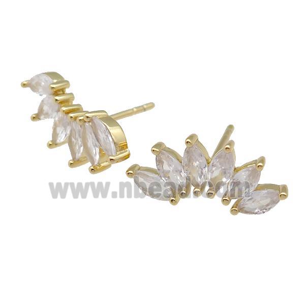copper Stud Earring paved zircon, gold plated
