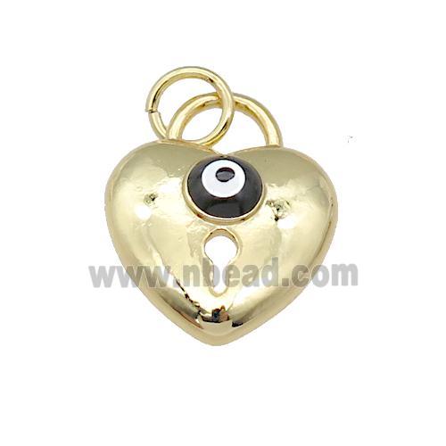 copper Heart pendant with black enamel Evil Eye, gold plated