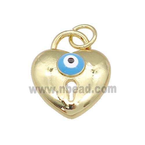 copper Heart pendant with blue enamel Evil Eye, gold plated