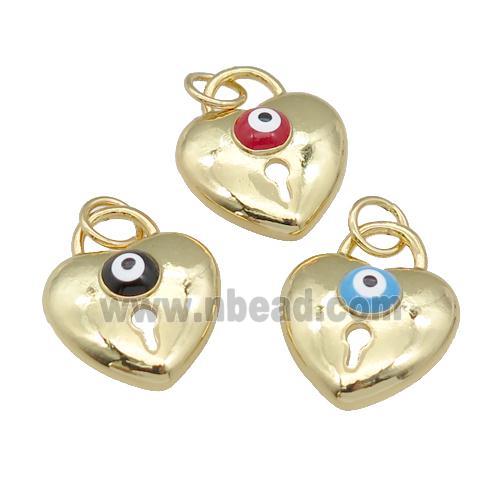 copper Heart pendant with enamel Evil Eye, gold plated, mixed