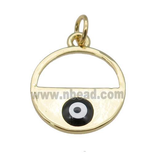 copper circle with black enamel Evil Eye, gold plated