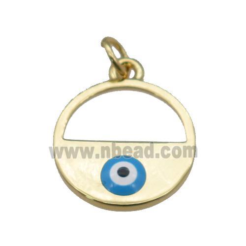copper circle with blue enamel Evil Eye, gold plated