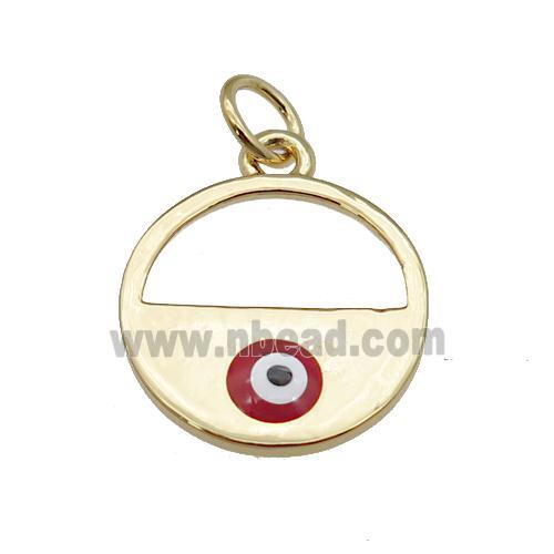 copper circle with red enamel Evil Eye, gold plated