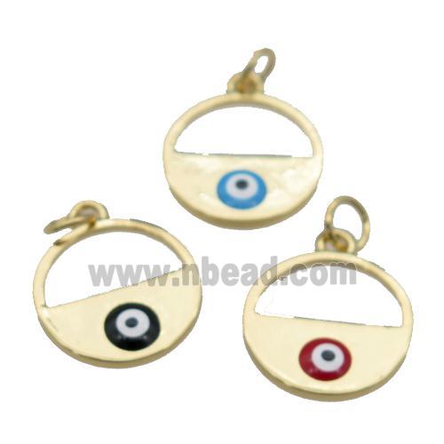 copper circle with enamel Evil Eye, gold plated, mixed