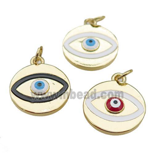 copper Evil Eye pendant with enamel, gold plated, mixed