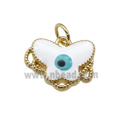 copper Butterfly pendant with white enamel, evil eye, gold plated
