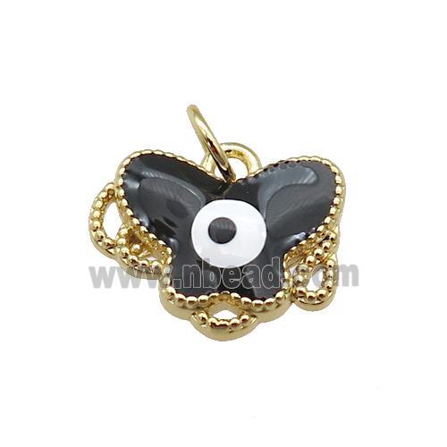 copper Butterfly pendant with black enamel, evil eye, gold plated
