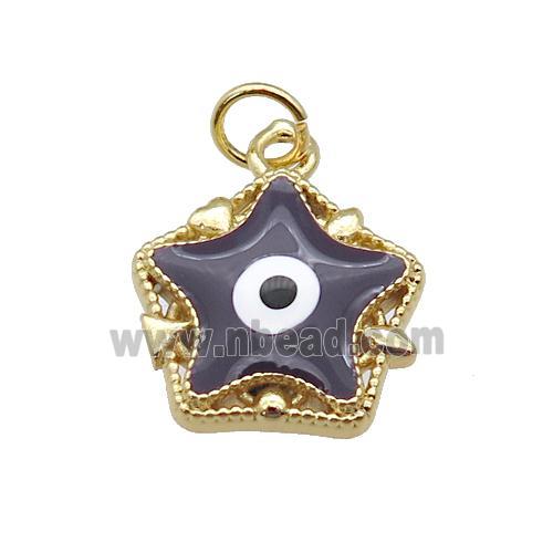 copper Star pendant with darkpurple enamel, evil eye, gold plated