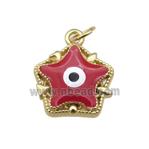 copper Star pendant with red enamel, evil eye, gold plated