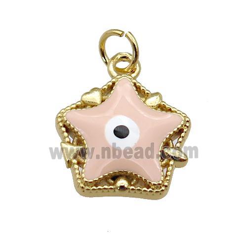 copper Star pendant with peach enamel, evil eye, gold plated