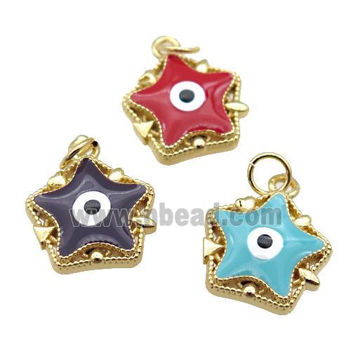 copper Star pendant with enamel, evil eye, gold plated, mixed