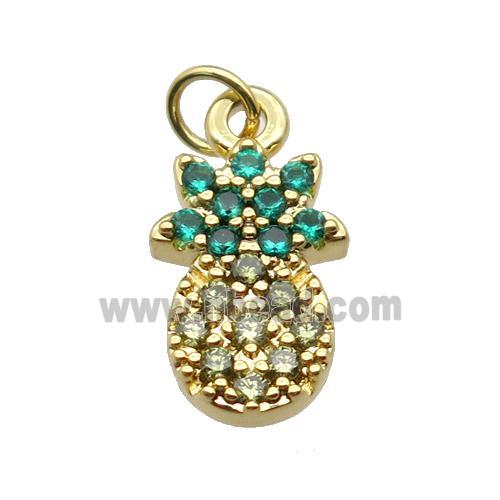copper pineapple pendant paved zircon, gold plated