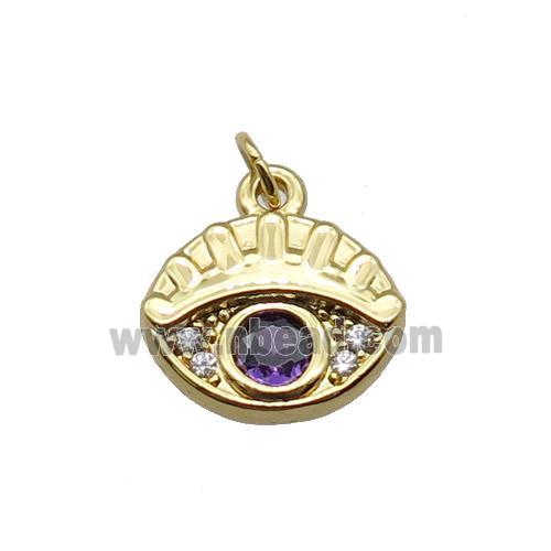 copper Eye charm pendant paved zircon, gold plated