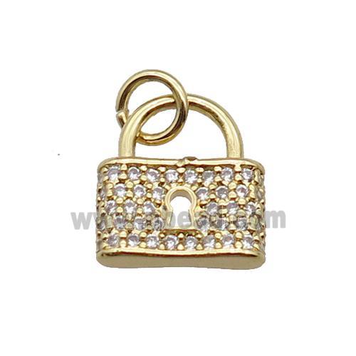 copper Lock pendant paved zircon, gold plated