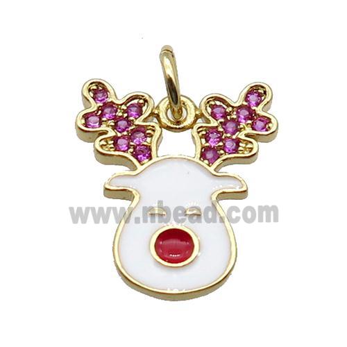 copper Christmas Reindeer Charms pendant paved zircon with white enamel, gold plated