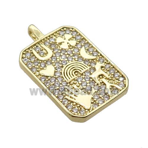copper Rectangle pendant paved zircon, hand rainbow moon, gold plated