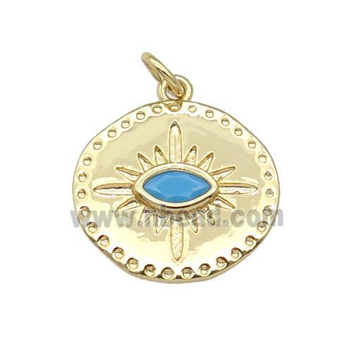 copper circle Eye pendant paved zircon, gold plated