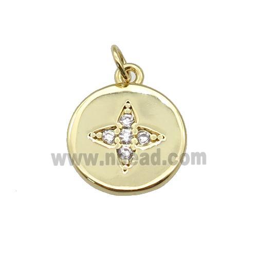 copper circle Star pendant paved zircon, gold plated