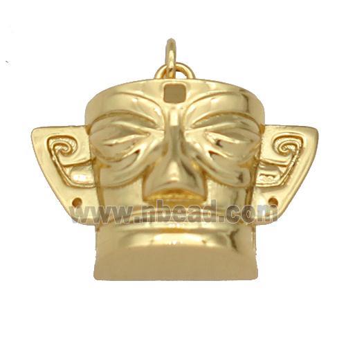 copper Sanxingdui Face Charm pendant, gold plated