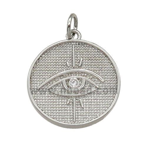 copper circle Eye pendant paved zircon, platinum plated