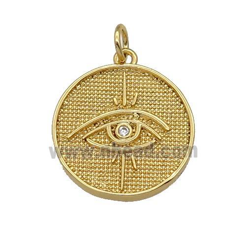 copper circle Eye pendant paved zircon, gold plated