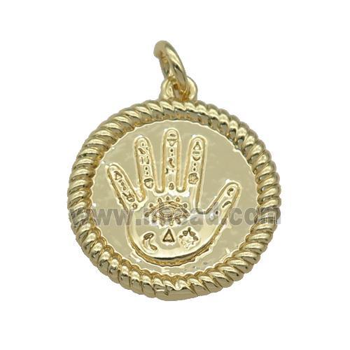 copper Hand pendant with eye, gold plated