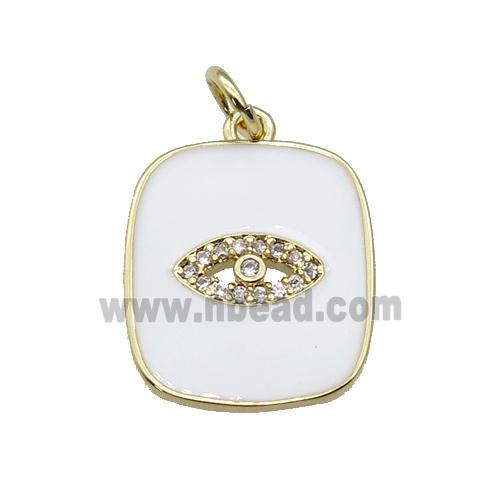 copper Rectangle pendant paved zircon with white enamel, eye, gold plated