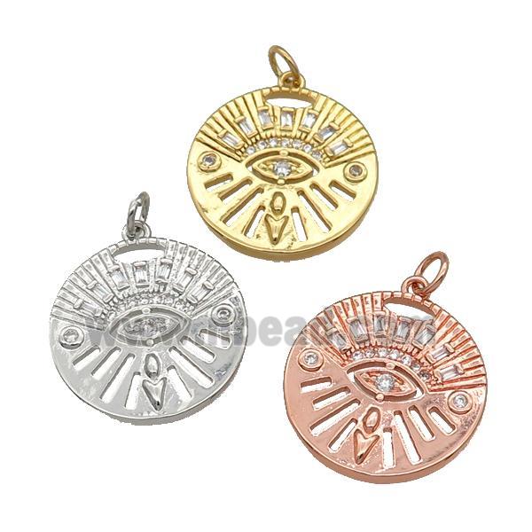 copper circle pendant paved zircon, mixed