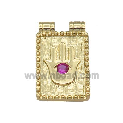 copper rectangle Hand pendant paved zircon, gold plated