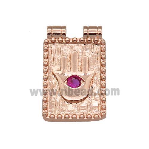 copper rectangle Hand pendant paved zircon, rose gold