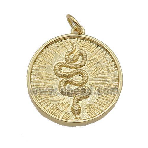 copper circle Snake pendant, gold plated