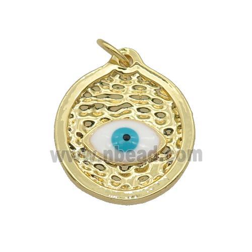copper circle pendant with white enamel Evil Eye, gold plated