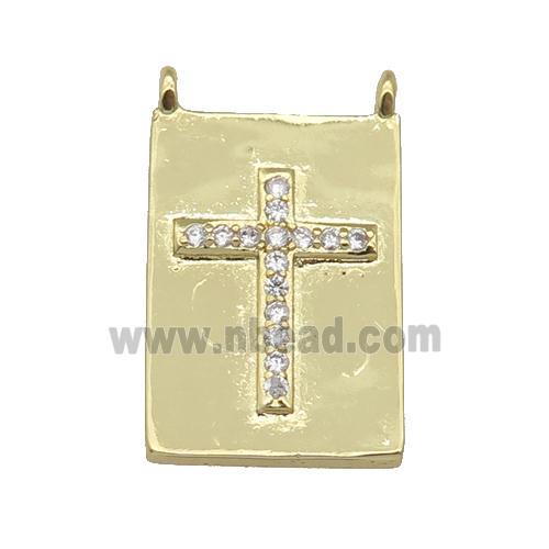 copper rectangle Cross pendant paved zircon, gold plated