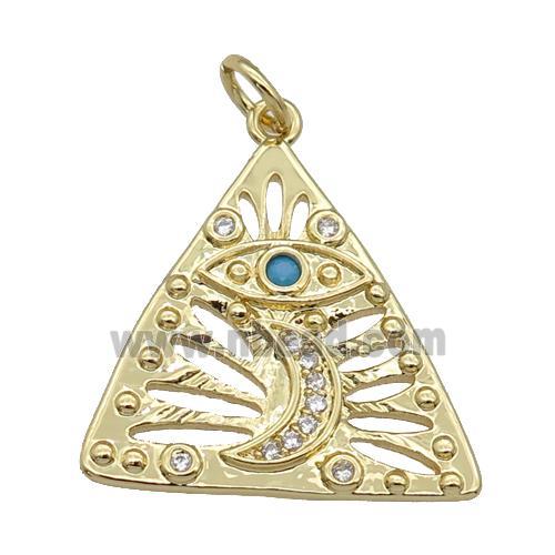 copper Triangle eye pendant paved zircon, moon, gold plated