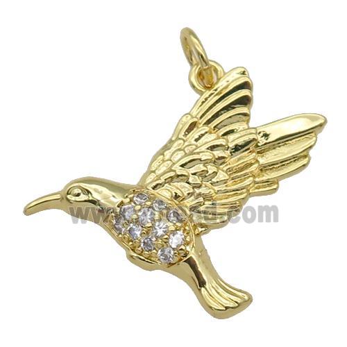 copper Hummer pendant paved zircon, bird, gold plated