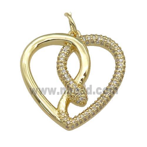 copper Heart pendant paved zircon, snake, gold plated