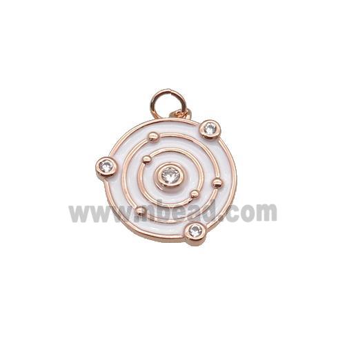 copper circle pendant with white enamel, planet, rose gold
