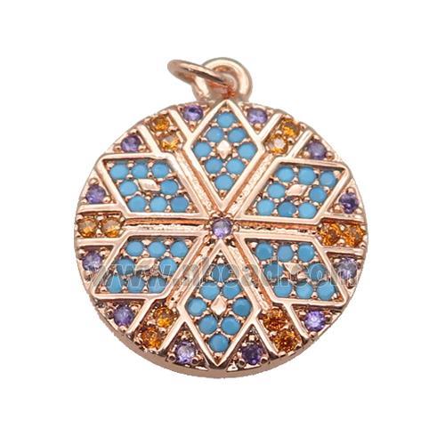 copper circle Star pendant paved zircon, rose gold