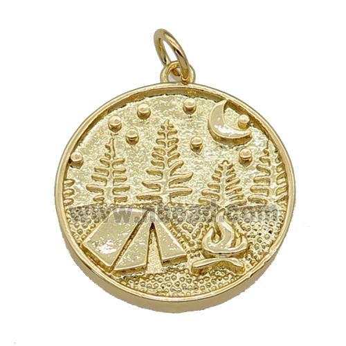 copper coin pendant, countryside, gold plated