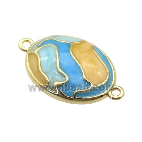 copper oval connector with enamel, puzzle, gold plated