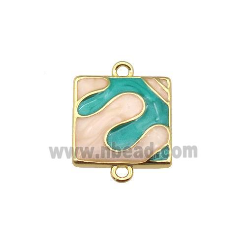 copper square connector with enamel, puzzle, gold plated